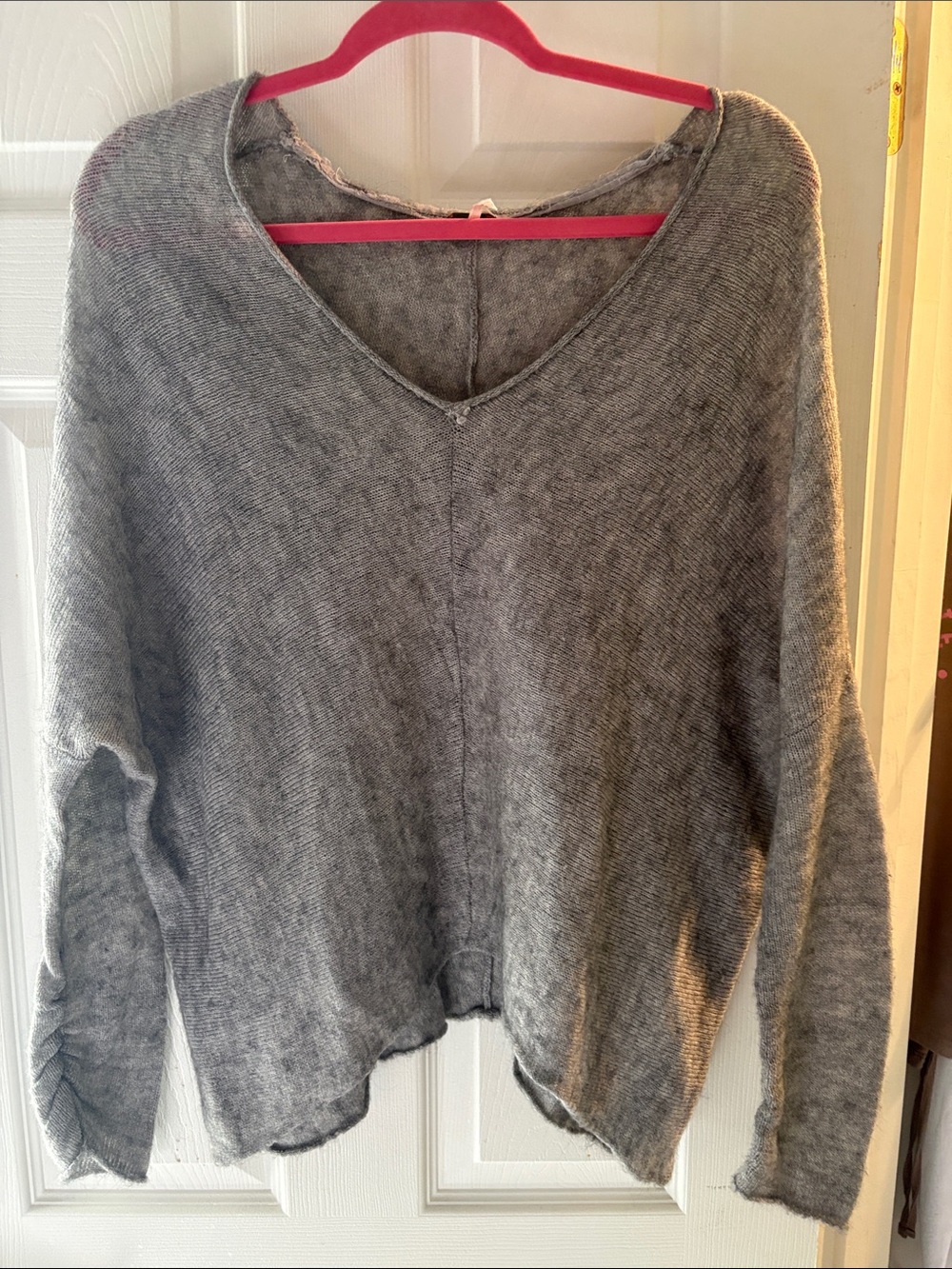 Free People Gray V-Neck Lightweight Knit Sweater